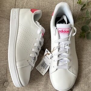 Adidas Women's White Sneakers with Pink Accents
